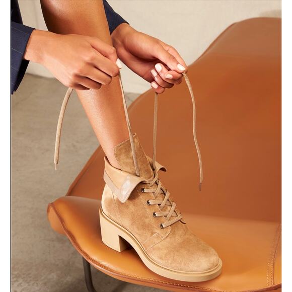 Gianvito Rossi Foster 45mm Suede Lace Up Boots in Beige - Picture 7 of 16